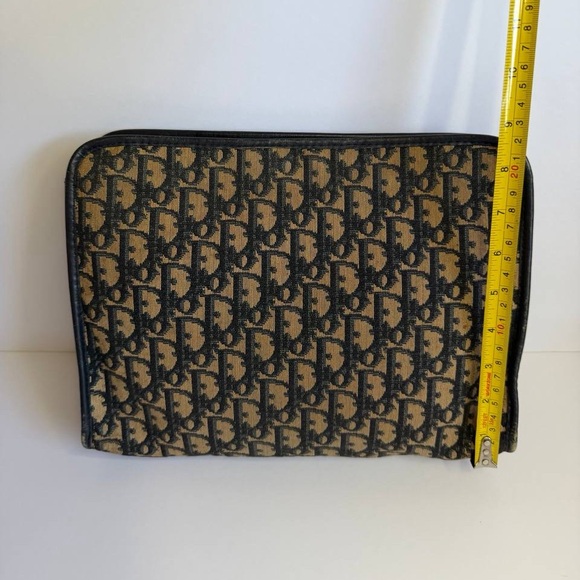 Vintage Christian Dior Large Clutch Bag in Navy Blue Trotter Jacquard Canvas - Picture 3 of 12